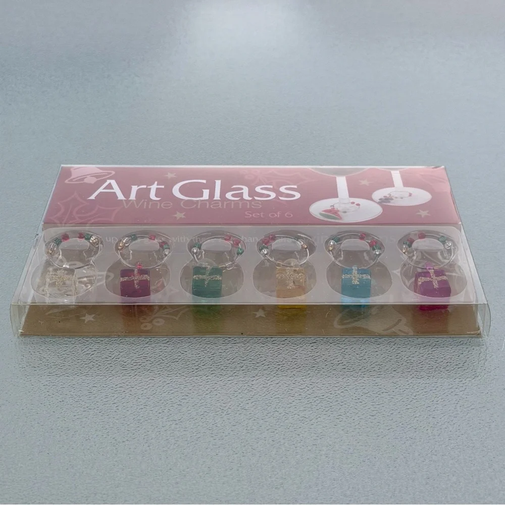 Art Glass Holiday-Themed Wine Glass Charms ~ Set of 6 Charms